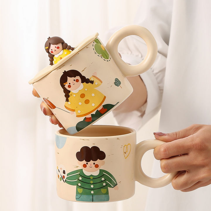 ถ้วยเซรามิกในครัวเรือนสุดสร้างสรรค์รูปการ์ตูนน่ารักกระบอกน้ำลายการ์ตูนถ้วยเด็กชานมสนุกๆแก้วกาแฟ-mugqianfun