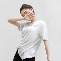 ❀ Modern dance practice clothes dance top adult female spring oblique pleated short-sleeved all-match ballet yoga body suit