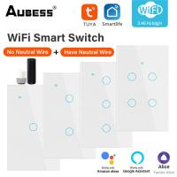 Aubess WiFi สมาร์ทสวิทช์ Euus Touch Sensor Switch Neutral Wire ที่จำเป็น Tuya Smart Switch ควบคุมเสียงผ่าน Alexa Home