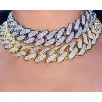 20MM Women Thick Cuban Link Choker Necklace Pave Setting Rhinestone Iced Out Bling Cuban Necklaces Hip Hop Rock Party Jewelry