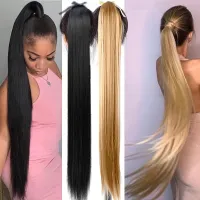 [85cm Super Long Straight Ponytail Kinky Curly Ponytail Drawstring Clip in Hair Extension Natural Black for Women,85cm Super Long Straight Ponytail Kinky Curly Ponytail Drawstring Clip in Hair Extension Natural Black for Women,]