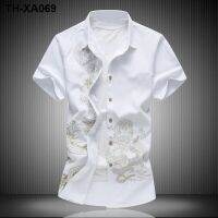 Xia leisure printed male short-sleeved fertilizer plus-size easing of Chinese dragon grain broken beautiful