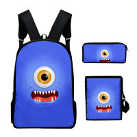 [In Stock] Monsters Universionies 3D Cartoon Backpack Three-Piece Set Cartoon Backpack + Shoulder Bag + Pen Bag Three-Piece School Bag Set Student Cute