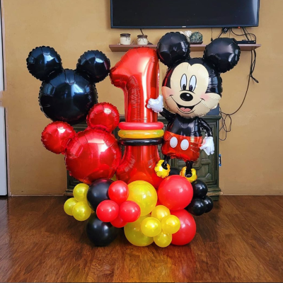 32 ชิ้น/เซ็ต Disney Mickey Mouse ฟอยล์บอลลูนสีแดงลูกโป่งน้ำยางสีดำ 32 นิ้วจำนวนลูกวันเกิด Baby Shower Party ตกแต่ง-iewo9238