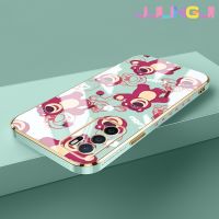 Jjlingji เคสสำหรับ OPPO A16 A16s A54s,เคสซิลิโคนนิ่มกล้องฝาปิดเลนส์เต็มรูปแบบลายหมีสตรอเบอร์รี่ดีไซน์ใหม่