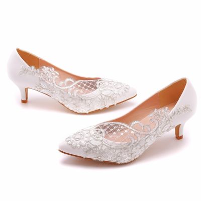 With elegant simplicity in 5 cm lace net spend wedding shoes pointed high-heeled bride wedding dresses the spring and autumn period and the single shoes