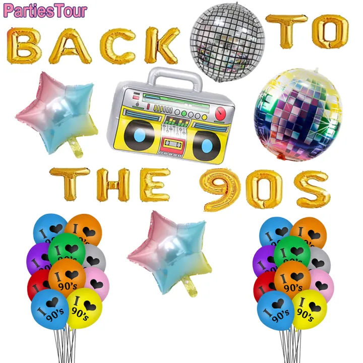 Back To 90s Party Decoration 90s Balloon Banner Radio Rock And Roll Photo Props Disco The 90s