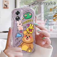 เคส Chenyyka สำหรับ A17K A17 OPPO เคสการ์ตูนแฮปปี้เนสท์รูปสัตว์เนื้อครีมดีไซน์ใหม่ขอบคลื่นนุ่มเคสมือถือกันกระแทกแบบใสโปร่งใสลายกล้องถ่ายรูปเรียบง่ายอ่อนโยนฝาครอบป้องกัน