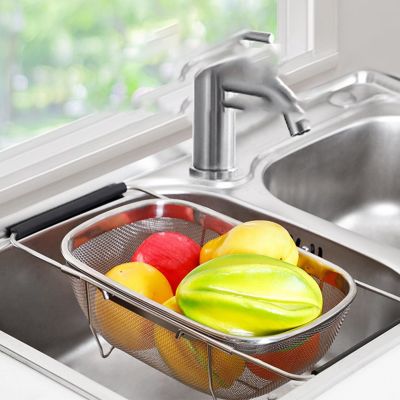 【CC】◇✻  Multifunctional Drain Basket Fruits Vegetable Strainer Expandable Dense Hole Drainage