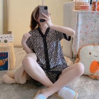 【JH】Spring Summer Ladies Faux Silk Polyester Pajama Sets Nightgown Homewear Womens Nightwear Suit Casual Luxury Pajamas for Woman