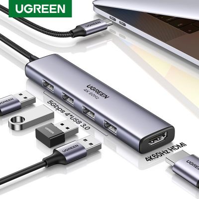 UGREEN ฮับ USB C 4K60Hz Type-C ไปยัง HDMI 2.0 USB 3.0อะแดปเตอร์สำหรับ MacBook Pro M2อากาศ M1อุปกรณ์เสริมอะแดปเตอร์คอมพิวเตอร์แล็ปท็อป USB ฮับ3.0 Feona