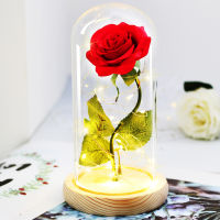 【cw】Artificial Flowers Beauty and Beast Eternal Rose in Glass Dome LED Home Decor Birthday Wedding Valentines Day Christmas Gift ！