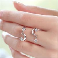 New Asymmetric Star Moon Dangle Earrings Rhinestone Silver Color Metal Ear Studs Lady Drop Earrings Jewelry