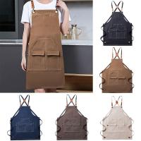 Painting Apron Cross Back Thicken Solid Color Lace Up Adjustable Waterproof Front Pockets Drawing Gardening Apron for Adult Aprons