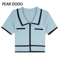 PEAR DODO เสื้อเชิ้ตแขนสั้นผู้หญิง,เสื้อโปโลคอกลมน้ำแข็งสั้นเกาหลี