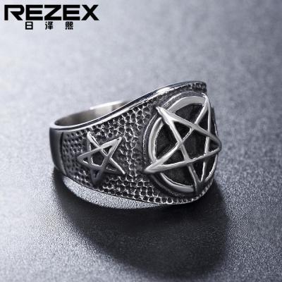 REZEX เครื่องประดับแฟชั่นเรโทรแหวนดาวห้าแฉกเหล็กไทเทเนียมห้าดาวสำหรับผู้ชาย