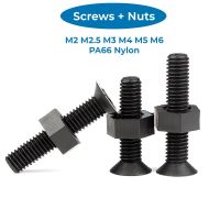 M2 ~ M6 Black PA66 Nylon Countersunk Head Screws  Hexagon Nuts Insulated Plastic Bolts Combination Set Phillips Flat Head Bolts Screw Nut Drivers