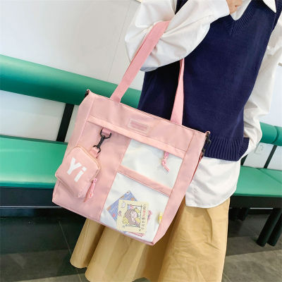 Canvas Bag Female Shoulder Bag Ins Style Large Capacity Student Class Portable Book Bag Make-Up Class Book Holding Shoulder Bag Female