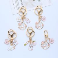 ✷❏■ ins Japanese cute girl cherry blossom rabbit keychain cat pendant creative couple jewelry lanyard earphone pendant