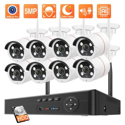 Techage 8CH 5MP Wireless Camera System Face Detection Two-way Audio CCTV Video Surveillance Kit Color Night Vision Wifi NVR Set Power Points  Switches