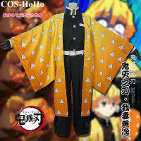 COS-HoHo อะนิเมะ Demon Slayer: Kimetsu no Yaiba Agatsuma Zenitsu Game Suit Kimono Uniform คอสเพลย์คอสเพลย์เครื่องแต่งกายชุดฮาโลวีนผู้ชาย