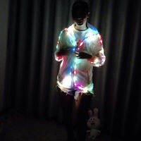 ✙✣✸ WenRan Fkend LED เสื้อผ้าชุดเต้นรำเย็นเสื้อที่มีสีสันกระพริบไฟฮาโลวีน