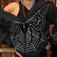 HOTHoodie Dark Spider Web พิมพ์ Goth เสื้อมีหมวกสีดำ Sweatshirt Zipper Streetwear ขนาดใหญ่เสื้อผู้ชายและสตรี Hoodie ที่น่าสนใจTH