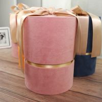 [COD] Suede round tall wedding gift box red wine packaging birthday floral