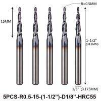 เครื่องกัดโลหะไม้เรียวดอกสว่าน CNC เราเตอร์ปลายเรียวลูกบอลจมูกเรียวขนาด3.175มม. คาร์ไบด์แข็งทังสเตน5ชิ้น/ล็อต