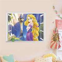 Rapunzel Princess 3d Window Wall Stickers For Home Decoration 3d Window Anime Mural Art Diy Kids Room Wall Decals Stickers