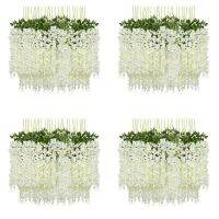 48 Pack (43.2 FT) Artificial Wisteria Vine Fake Wisteria Hanging Garland Silk Long Hanging Bush Flowers String (White)