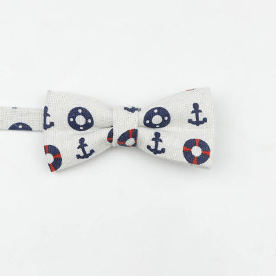 Parent-child Wave Leaf Cartoon Printed Linen Bowtie Sets Men Kids Family Butterfly Stylish Gift Party Dinner Bow Tie Accessories