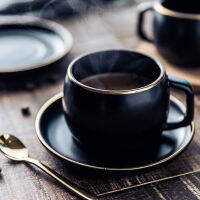 MUZITY Ceramic Coffee Cup and Saucer Black Pigmented Porcelain Tea Cup Set with Stainless Steel 304 Spoon