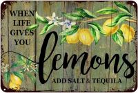 Vintage Home Decor Lemon Signs Farmhouse Lemon Metal Tin Signs - When Life Gives You Lemons Add Salt &amp; Tequila Funny Lemon Sign for Kitchen Counter Pool Bar Wall Decor by 8x12 inches