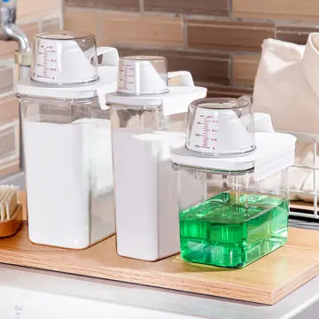 Airtight Laundry Detergent Powder Storage Box Clear Washing Powder  Container with Measuring Cup Multipurpose Plastic Cereal Jar