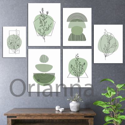 Boho Sage สีเขียว Wall Art ภาพวาดผ้าใบบทคัดย่อ Gallery Wall ชุด Modern Art โปสเตอร์ Bundle