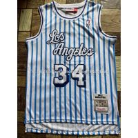 In Stock!Shaquille ONeal LAL Los Angeles Lakers NBA Jerseys Strawball Canudos T-Straws Big Shark No. 34 Retro Shirt With White Blue Stripes