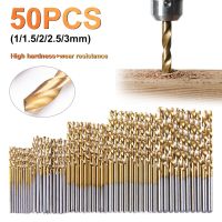 50pcs Titanium Coated Drill Bits HSS High Speed Steel Drill Bits Set 1/1.5/2/2.5/3mm For Metal Wood Drilling Tools Drills Drivers