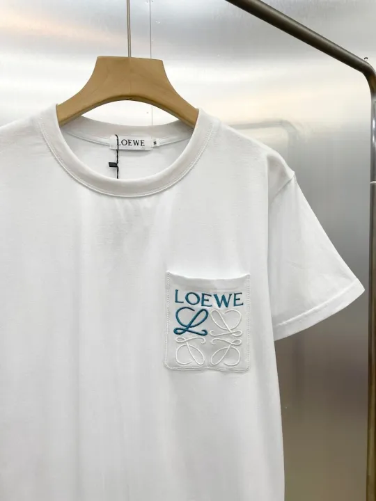 loewe-luo-yiwei-23ss-ผ้าฝ้ายแขนสั้นคอกลมปักไล่ระดับสีสำหรับผู้ชายและผู้หญิง