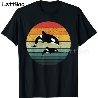 Retro Art Killer Whale Family 2022 T Shirt Mens Vintage High Street Pattern Mens Graphic 100% Cotton Gildan