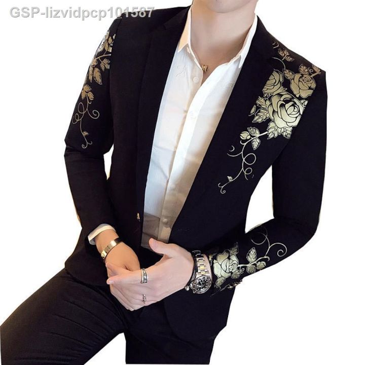 2023-fashionภาษวิธีใหม่2022พิมพ์ลายทองสำหรับผู้ชายปาร์ตี้ทางสังคมงานแต่งงานแจ็คเก็ตสีดำผู้ชาย