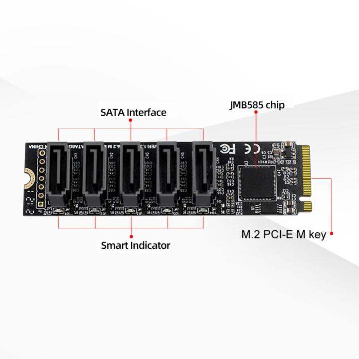 m-2-m-key-pci-express-ไปยัง-sata-3-0รองรับการ์ดตัวแปลงฮาร์ดดิสก์สำหรับ-mac-os-windows-linux-การ์ดแปลงสัญญาณรองรับฟังก์ชั่น-pm-6gbps-5พอร์ต