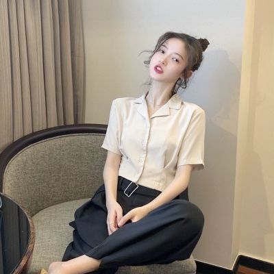 [Real Photo] Womens Short-sleeved 2021 New Style Korean Chic Student All-match Suit Collar Shirt