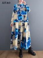 XITAO Dress Casual Long Sleeve Vintage Print Dress