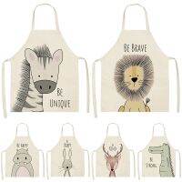 Nordic Animal Zebra Lion Rabbit Bear Kitchen Apron for Woman Sleeveless 53*65 Cotton Linen Aprons Home Cooking Baking Bibs 46427