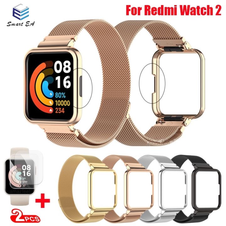 ลูปแม่เหล็กพร้อมเคสสำหรับ-xiaomi-ป้องกันสายนาฬิกาโลหะ-redmi-watch-2-lite-mi-watch-lite