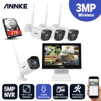 ANNKE 3MP 4CH FHD ระบบรักษาความปลอดภัยวิดีโอไร้สาย10นิ้วหน้าจอ LCD NVR 4ชิ้น2MP กล้องกระสุน IP กลางแจ้งชุดสอดแนม CCTV