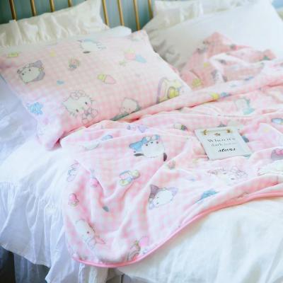 (ร้อน) การ์ตูน Hello Plush ผ้าห่มอะนิเมะ Flannel ปลอกหมอน Kawaii Sanrio Room Decor Nap Air Conditioner QuiltFine ของขวัญสำหรับสาว