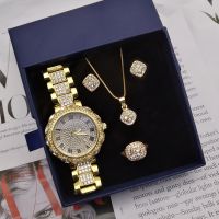 【YF】☒  Fashion Luxury Watches Ladies Sparkling Jewelry Necklace Earrings 4Pcs With