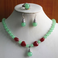 Hot sell best gift jewelry set Wholesale factory price Womens mixed green red jade Necklace earring ring